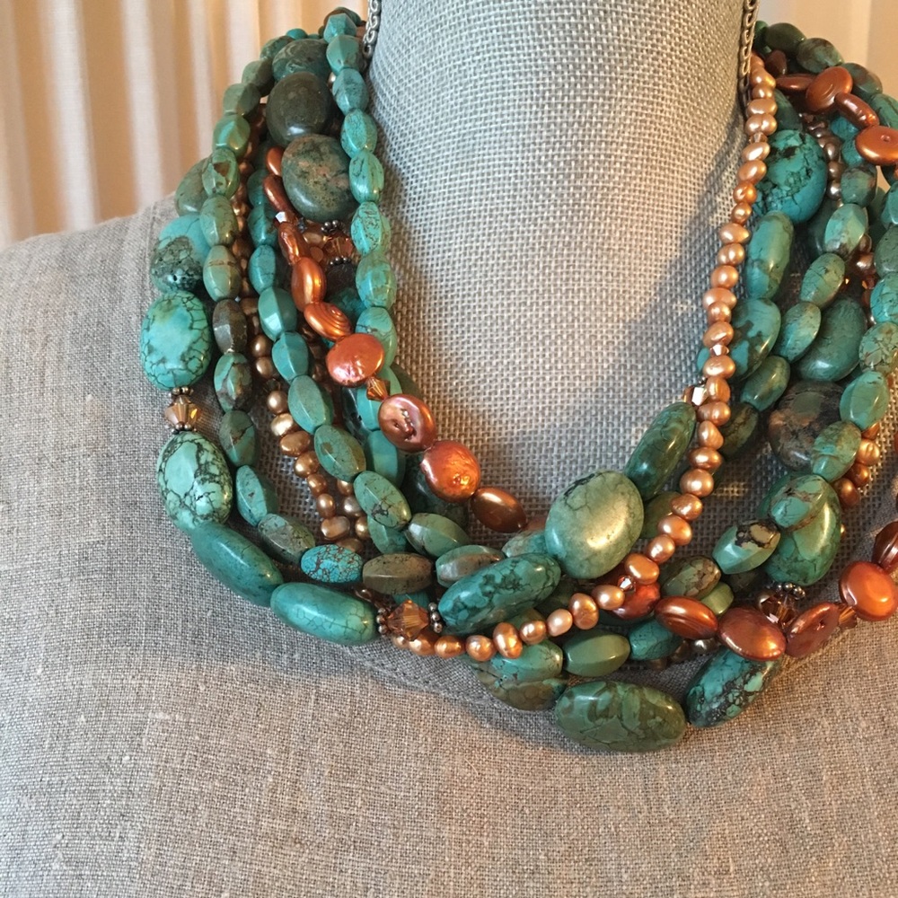 HP 1/17 💟 Turquoise Pearls Sterling Necklace - Picture 7 of 8